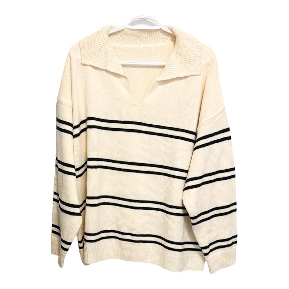 C051 - SHEIN Cream and Black Striped Sweater